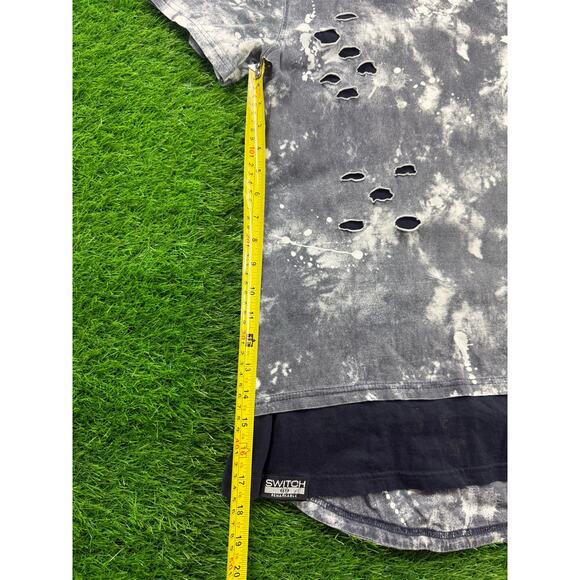 SWITCH Remarqable Distressed Bleach Wash Layered T-Shirt Gray Size M Streetwear - Picture 6 of 9